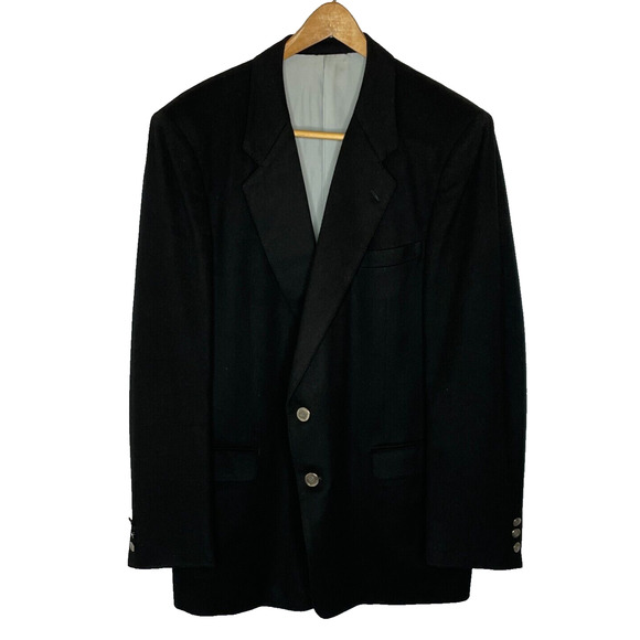 Men's 46R Vtg Biella Italy Black Wool/Cashmere Two Button Blazer